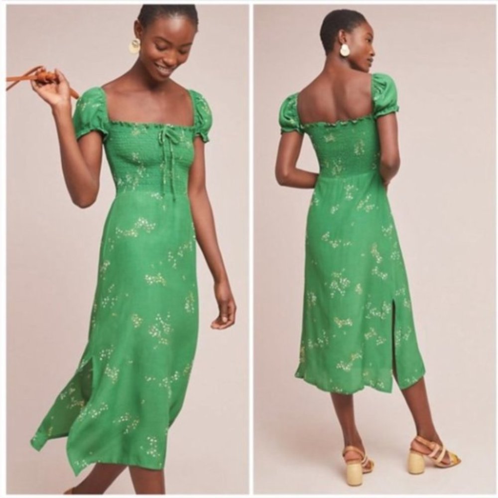 Faithfull The Brand Green Floral Midi Dress